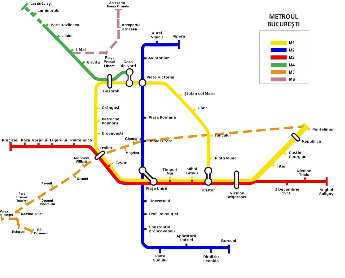 mapa metra w Bukareszcie, Rumunia