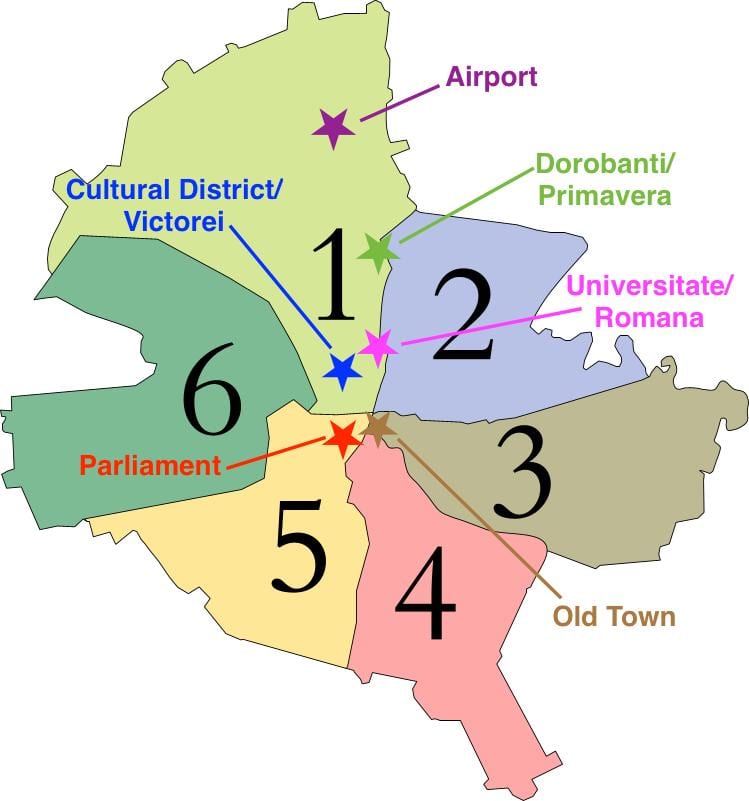 Mapa Bukaresztu sektorów
